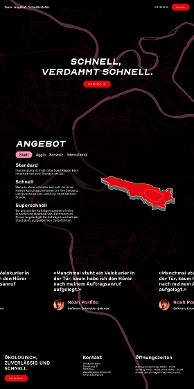 Designentwurf 2: Dunkles Layout mit Bern-Karte und Tab-Navigation für Angebote